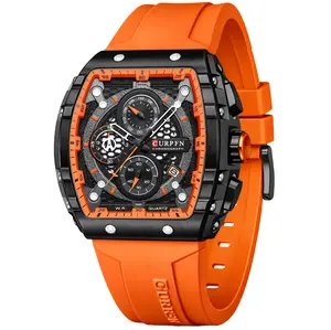 PASOY Men's Orange Sports Watch with Large Dial Chronograph and Flexible Rubber Strap, Waterproof Quartz Wristwatch Built for Outdoor, Gym and Active Lifestyle, Vibrant Color That Adds Energy and Makes Your Look More Dynamic
