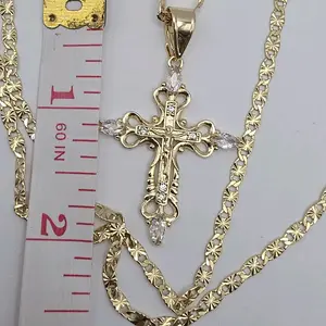 christ on the cross Fashion necklace  gold-plated regular style 24"inches  clear stone's