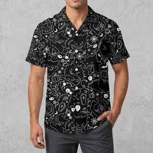 Gen.gar. Hawaiian Shirt Tropical Button Up Shirt Summer Beach Short Dark Go.thic Halloween DoodIe Pattern Unisex Outfit Gen.gar Shirt Gifts #Hawaiianshirt