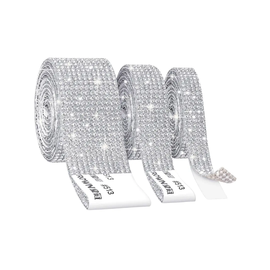 3 Rolls Rhinestone Ribbons, Silver Self Adhesive Rhinestone Strips, Diamond Rhinestones Roll Rhinestones Tape Bling Wrap, Bling Stickers for Crafts Decoration Car DIY Wedding Party