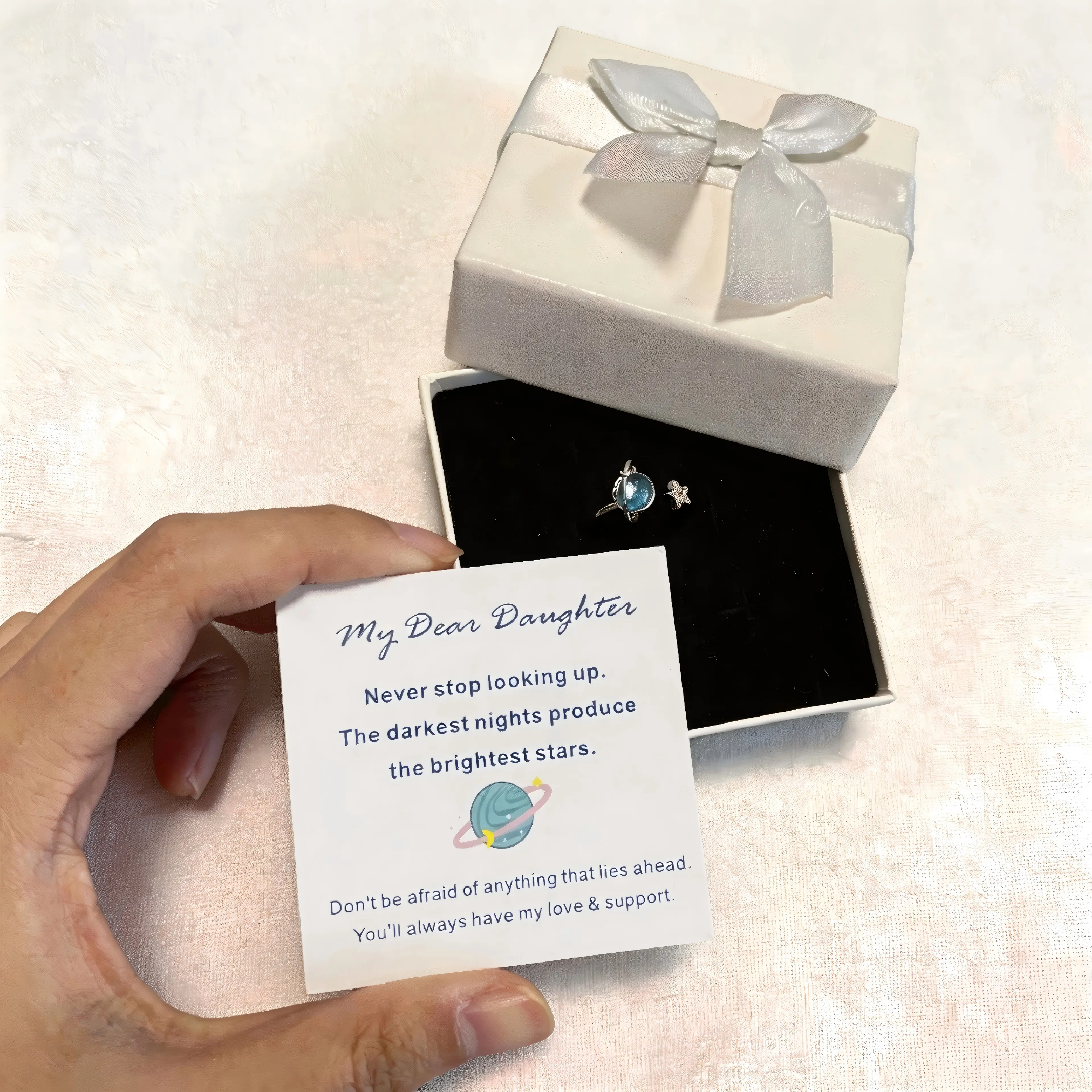 To My Daughter - Fidget Ring Anxiety Meditation Ring for Women Ring with Beads Spinner Adjustable Swivel Ring Fidget Jewelry Gift For Daughter Granddaughter