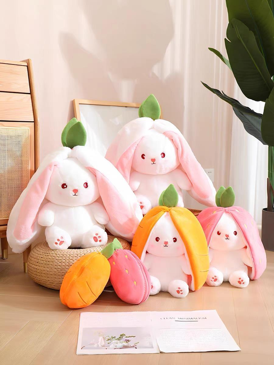 Cute Strawberry Bunny Plush Toy, Soft Kawaii Stuffed Animal, Hug Pillow & Bed Decoration, Furry Friends Plush Doll, Ideal Birthday Gift for Kids & Girls