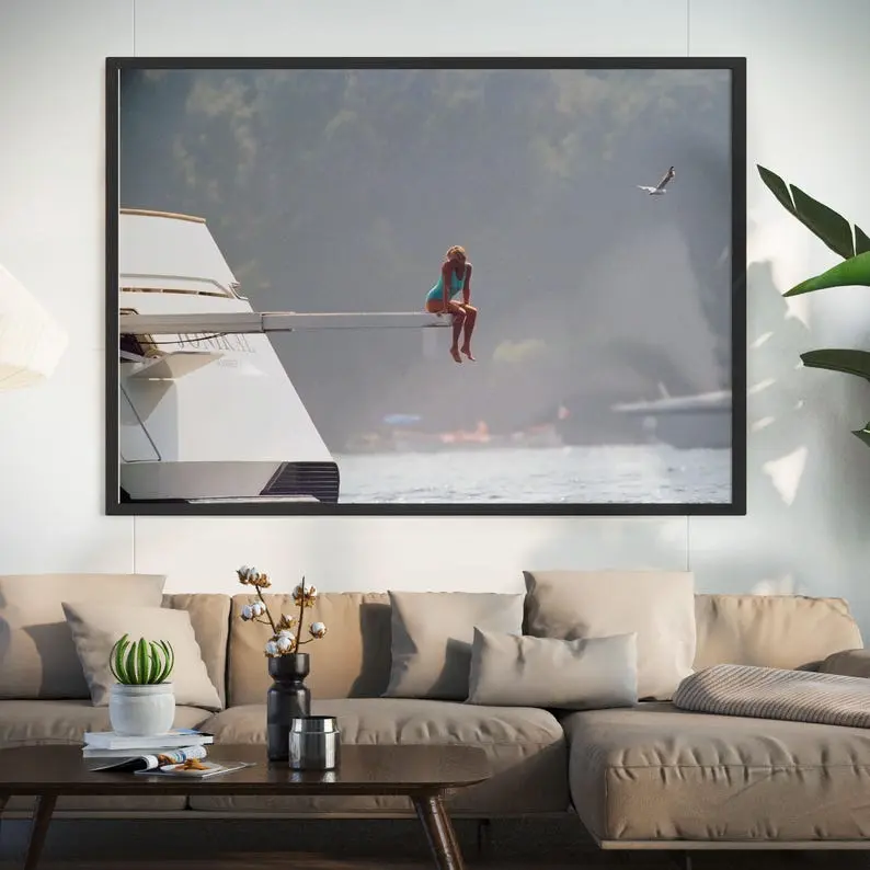 Princess Diana Spencer on Yacht Poster, Portofino Italy Wall Art, Vintage Print, Photography Prints