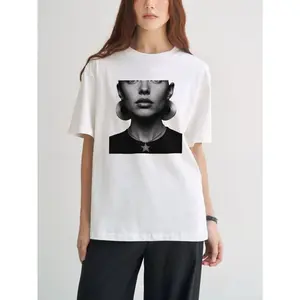 INAWLY Men's Casual Loose-Fit Round Neck Face Print Shortsleeve T-Shirt - Menswear Streetwear Top, Suitable for Everyday Wear