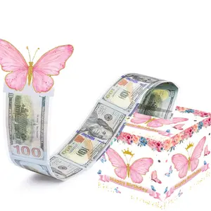 Butterfly Theme Birthday Money Box, Butterfly Birthday Gift Box, Surprise Cash Gift Box with Pull-Out Card, Party Favors