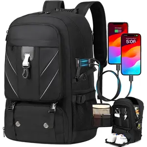 17.3 Inch Travel Laptop Backpack with Shoe Compartment,50L Carry  Flight Approved Backpacks Multiple Compartments,Water Resistant Anti  Bag with USB  Port,for Men Women