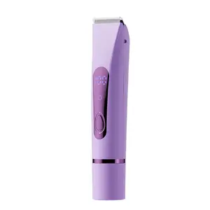 Rechargeable Cordless 2-in-1 Electric Hair Remover for Women, US18 LCD Model Purple, Dual Head Shaver & Bikini Trimmer, Full Body Grooming Kit for Intimate Area, Quiet Pimple Vacuum Device