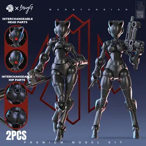1/18 Mecha Cat Ear Model Kit, 3.75 Inch Highly Movable Female Armor Body, 2-Pack with Replacement Hands & Accessories, Collectible Desktop Display