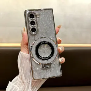 Ring Electroplate Sparkling Phone Case for Samsung Galaxy Z Fold 7 6 5 4 3 Fold6 Fold5 Fold4 Fold7 Magnetic Shockproof  Cover
