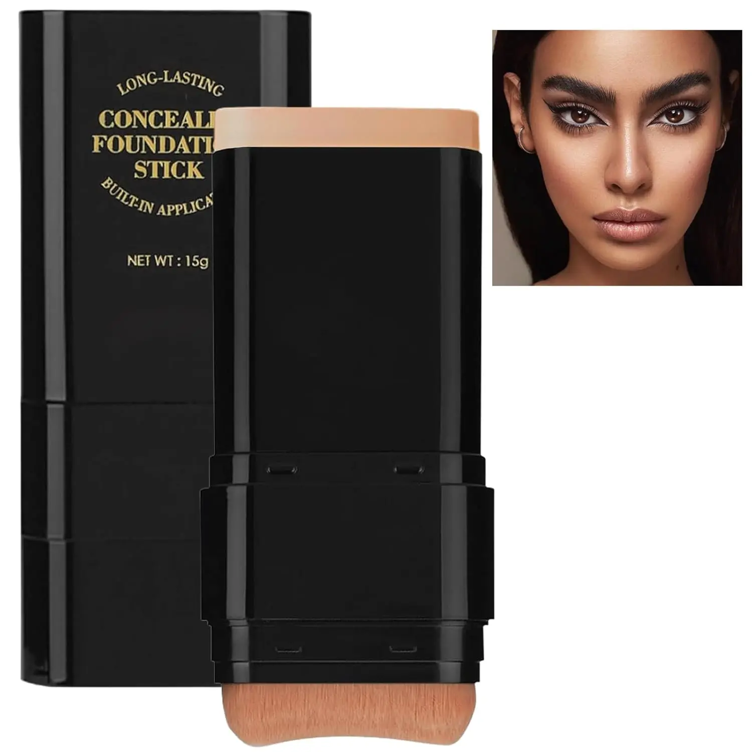 Foundation Stick, 2 in 1 Dual-Ended Long-Lasting Concealer Foundation Contour Stick, Waterproof Contouring foundation with Brush, Full Coverage Matte Finish for Face Makeup, Beginner friendly