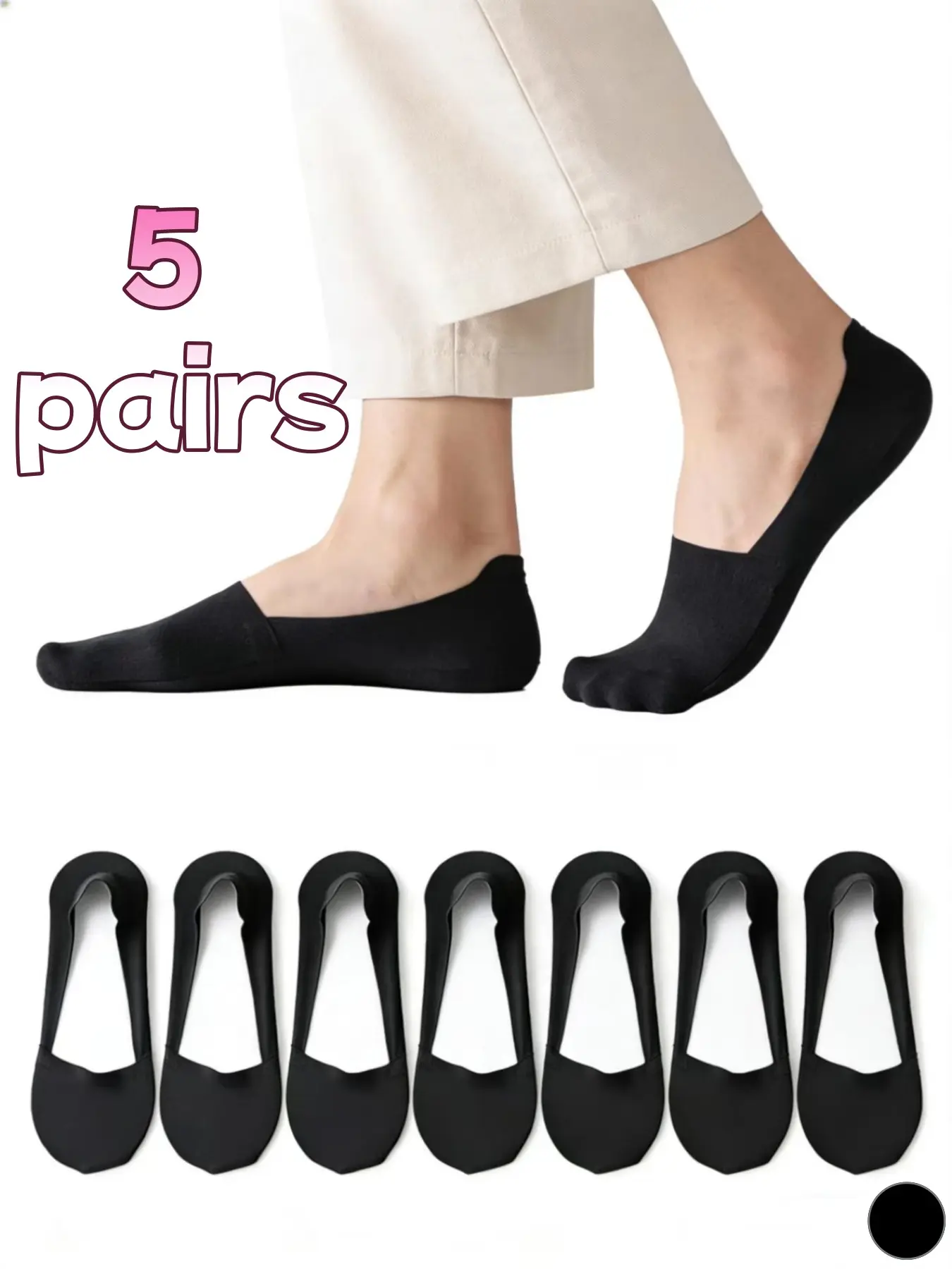 5 pairs of women's invisible boat socks, Womenswear, lightweight ice silk socks, Breathable Polyester Socks, anti-slip stable heel, breathable low-cut socks for high heels, simple design, silicone grip area, breathable half-tube ankle socks suit