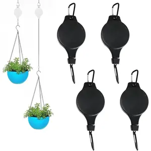 4PCS Retractable Plant Pulley Hanging Basket Hooks, Adjustable Rope Clip Hangers, Durable Ceiling Hooks for Garden Hanging Pots, Indoor & Outdoor Vertical Plant Display