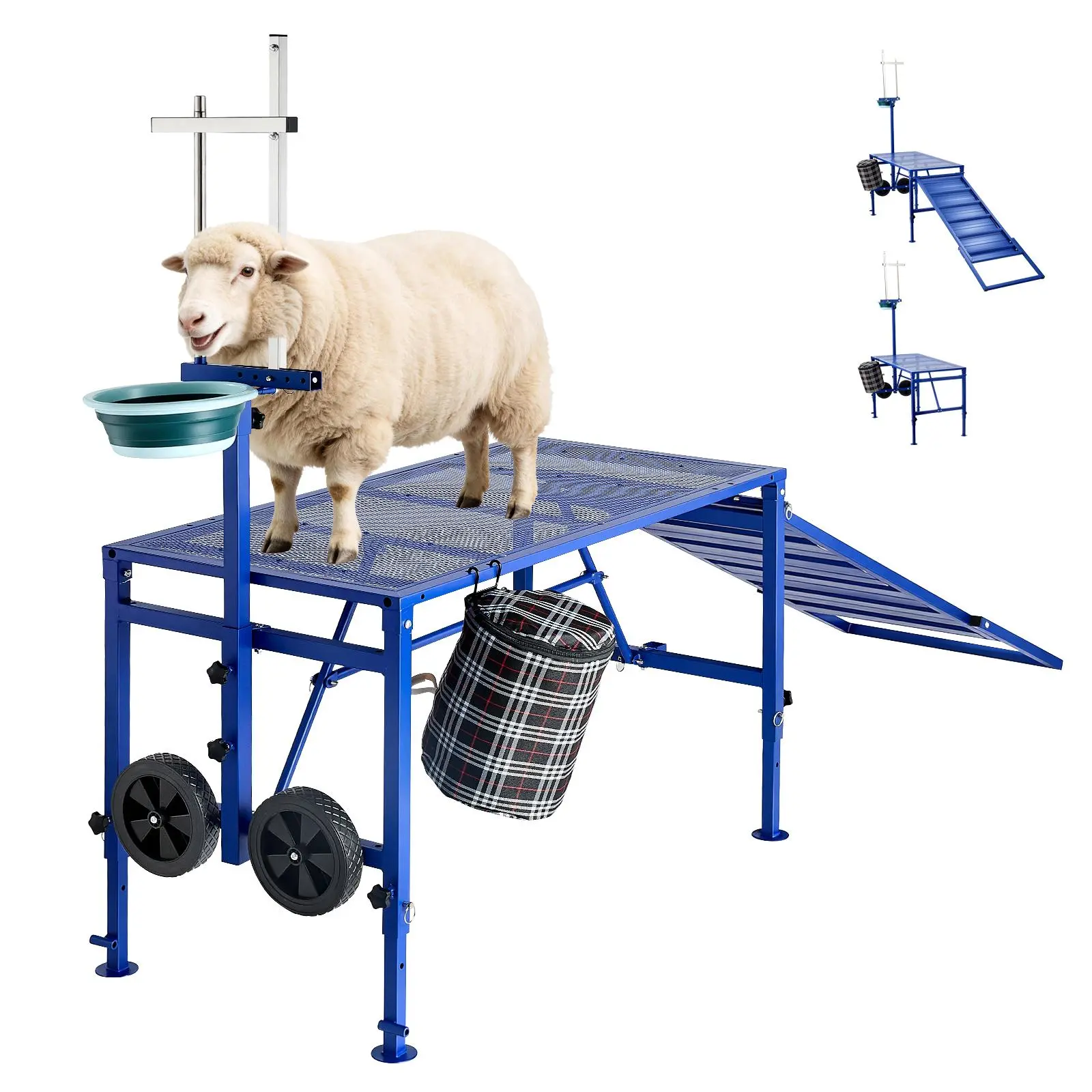 【SummerFinds】VEVOR Goat Milking Stand, 600 lbs Heavy Duty Foldable Goat Stand with Ramp, Feed Bin & Wheels, Adjustable Headpiece & Basket, Stanchion for Grooming & Hoof Trimming, Metal Livestock Platform for Sheep