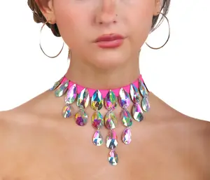 Hot Pink Iridescent Gem Necklace for Women - Perfect Festival Accessory