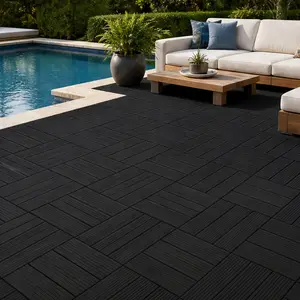 ARCH 9-Pack Interlocking WPC Deck Tiles Black Wood-Plastic Composite Waterproof Outdoor Indoor Flooring for Patio Balcony Porch Backyard Bedroom Garden DIY Easy Install Drainage 11x11 Inch, Black Color Options, Wood+Plastic Material