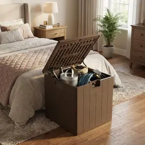 28 Gallon Deck Box, Waterproof Outdoor Storage Box with Lockable Lid, Heavy-Duty Resin Patio Furniture Cushion Storage Container for Garden, Backyard and Poolside