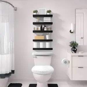 Floating Shelves for Wall – 16 Inch Floating Shelf for Kitchen, Bedroom, Living Room, Bathroom, Home & Wall Decor - Mounted Bathroom Shelves with Invisible Brackets Black, 4 Pack