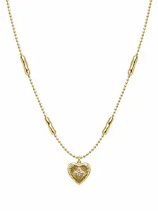 Women's Gold-Plated Vintage Heart Pendant Necklace, Minimalist Dainty Beaded Chain, Old Money Aesthetic Costume Jewelry Gift