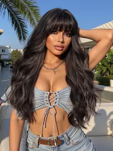 26 Inch Long for Women, Gorgeous Fluffy Loose Wave Wigs with Curtain Bangs, Synthetic Full Machine Wigs for Party, Daily Use