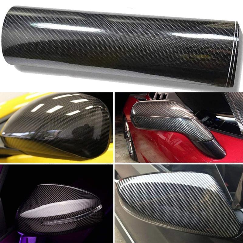 1FT x 5FT High Gloss Carbon Fiber Car Wrap Vinyl Bubble Free Air Release Adhesive Car Wrap Film Roll Automotive DIY Decals, 12" x 60" Tool Kit(Option)