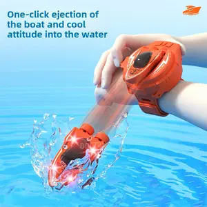 Mini Rechargeable Wristband RC Speed Boat, Portable LED-Lit Electric Remote Control Boat Toy for Pool & Lake, Racing Gift for Kids (Birthday, Beach Vacation)