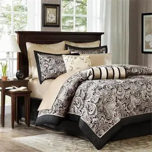 212 MAIN Aubrey Classic 12-Piece Complete Soft Decorative Bedding Set with Paisley Motif, Black - King Size Decorative Bedding Set