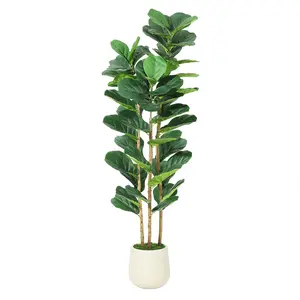 【GARVEE】Artificial Plant Fiddle Fig Tree, Artificial Fig Tree, Artificial Plants with White Pot for Home, Office, Balcony, Indoor and Outdoor Decoration (150CM)