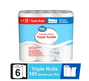 Great Value Everyday Strong Paper Towels, Split Sheets, 6 Triple Rolls, Compare to Sparkle