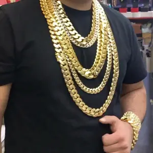 18K Gold Vacuum Plated Stainless Steel Chain & Copper Deployment Clasp Miami Cuban Link Chain Italy Mexico & Micro Inspired Unisex Hip Hop 10-22mm Necklace&Bracelet for Men & Women Jewelry,Daily Wear,Casual Fashion,Gift,Chicano Style,Weight