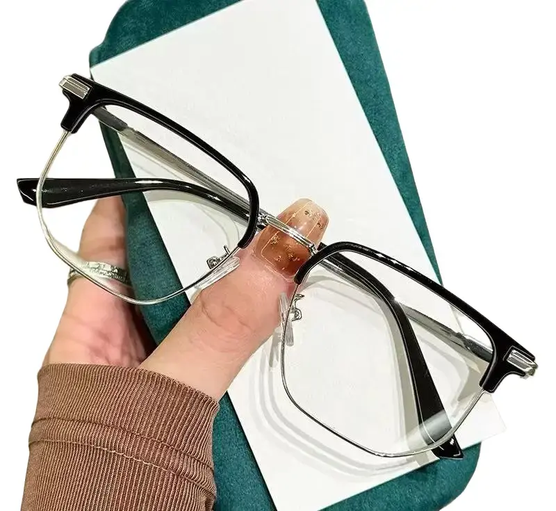 Ultra-Light Half-Rim Eyeglass Frame for Men Stylish Oversized Slim-Face Glasses Unisex Comfortable Everyday Wear Office Study Casual Outings