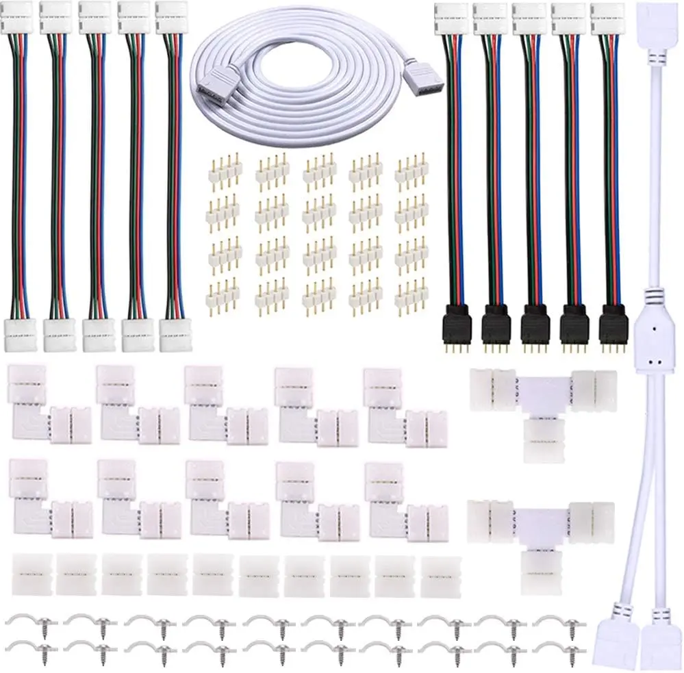 74 pcs LED strip connection accessory set, 10mm 4pin strip accessory, suitable for DIY and maintenance of 10mm wide 5050 RGB strip, lighting project