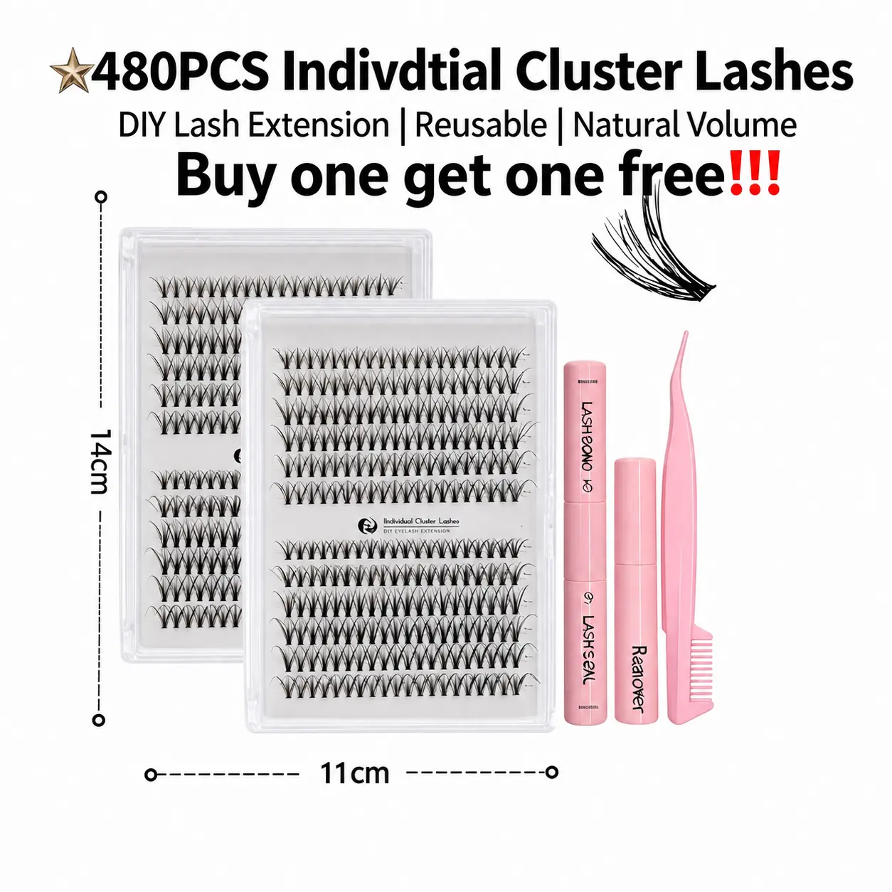 [480Pcs] Lash Extension Kit 30D+40D Lash Clusters Kit LashBond and Seal Waterproof Individual Lashes Kit DIY LashExtension Kit Lash Tweezers Eyelash Extension Kit
