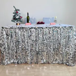 JYFLZQ Silver Table Skirt Large Sequin Table Skirt Suitable for Birthdays, Christmas, Weddings, Family Parties Exquisite Table Skirt Suitable for Rectangular Tables 9 Feet Ornaments Decor