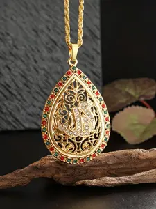 Allah Pendant Necklace, Islamic Calligraphy Design, Colorful Crystal Jewelry, Elegant Religious Gift, Women's Fashion Accessory