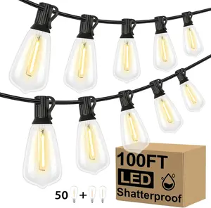 Outdoor Lights String Patio Outside - 100ft+10ft LED Waterproof Light - Hanging Lighting ST38 Shatterproof Edison Bulb Deck Backyard Gazebo Balcony Party Bistro Cafe Pergola Garden Yard Porch Dimmable