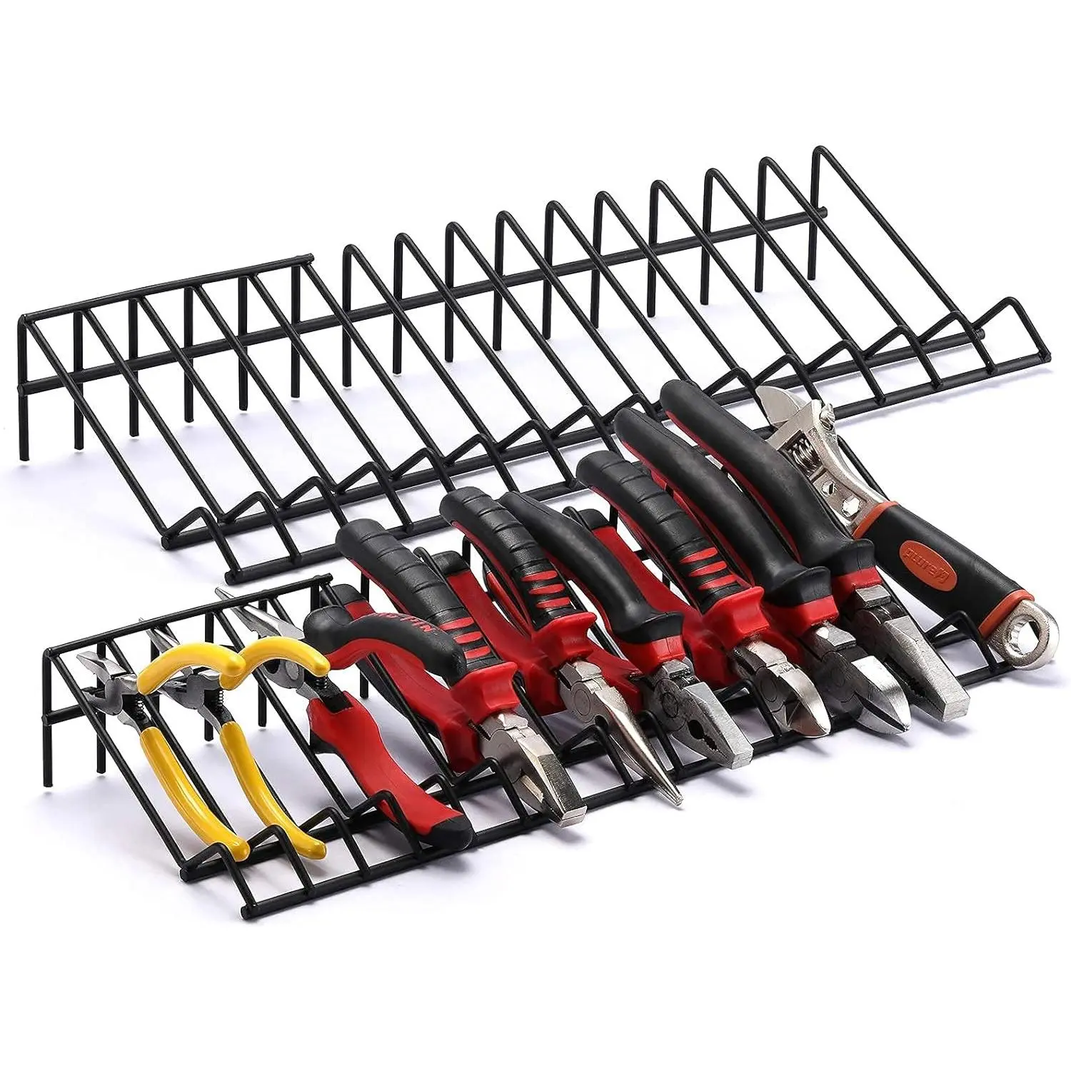 Plier Organizer Rack, 2 Pack, Stores Spring Loaded, Black, 15-Slot Plier Rack, Keep Pliers Organized in Tool Drawer