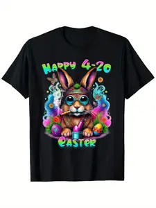 100% Cotton Happy 420 Easter Bunny Smoking Funny Men'S Novelty T-Shirt,Perfect Gift for Men, Women, Parents And Friends