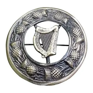 AAR Men,s Scottish Irish Harp Kilt Brooch Fly Plaid Antique Finish 3" (7cm) diameter T