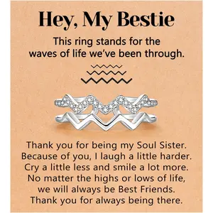 To My Sister Daughter Bestie Highs and Lows Double Wave Adjustable Ring, Birthday Christmas Valentines Friendship Gifts for Women