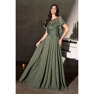 Cinderella Divine -CL09 Chiffon Beaded Sleeve A-line Gown