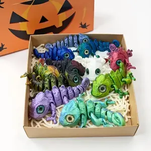 3D Printed Lizard Figurine Set, Home Decor with Realistic Eyes, Multi-Color Desktop Ornament, Decorative Figurines, Perfect for Any Occasion, Holiday Gift