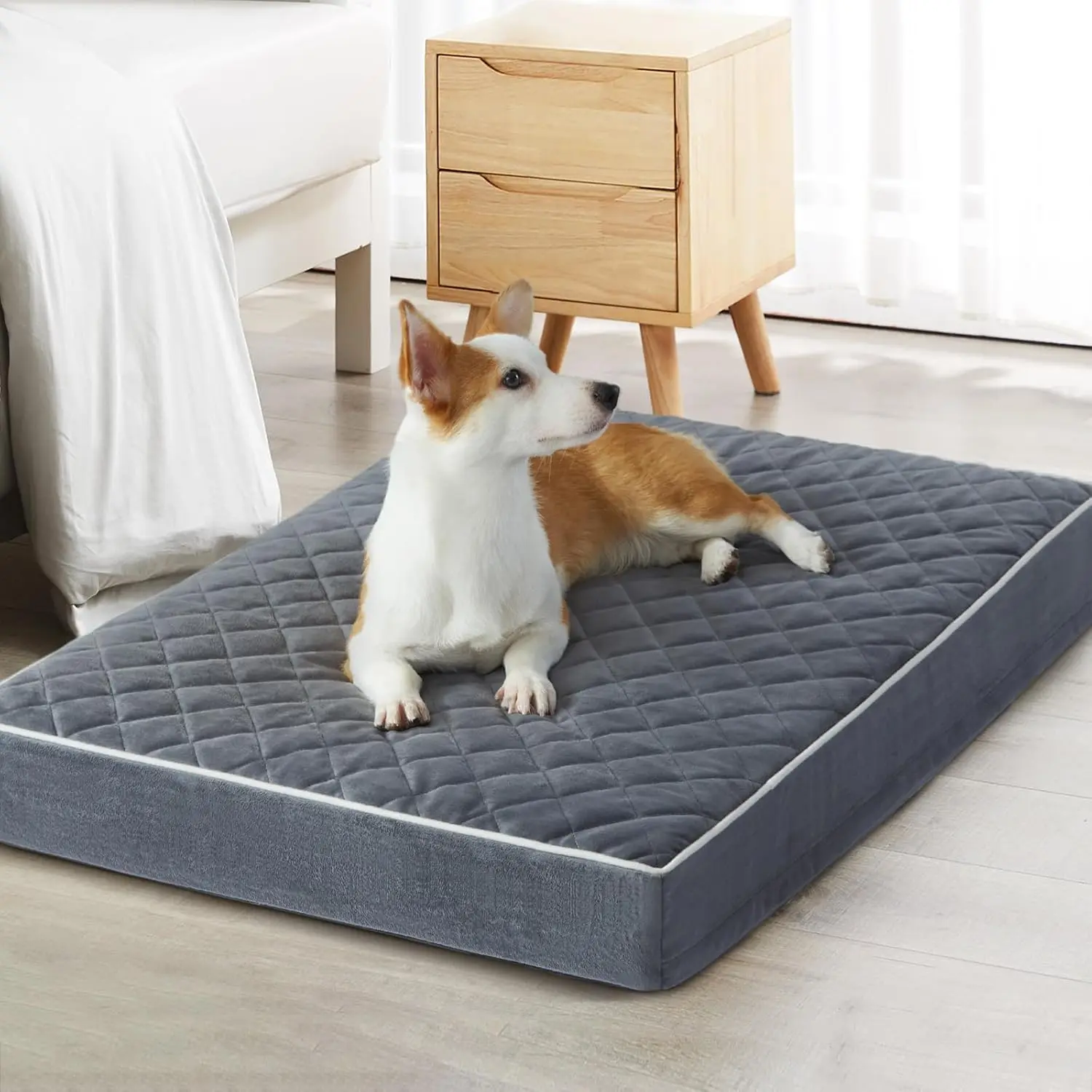 XXL Orthopedic Waterproof Dog Crate Bedding Pad - Oversized High Density Foam Beds, Spillproof, Washable, Multi-Needle Quilting, Self-Warming, Thick Cushioned with Removable Cover for Extra Large Dogs