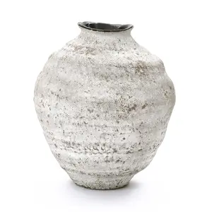 Rustic  Handcrafted Textured Cement Vase,Gray 11.7''