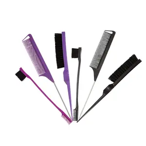 Vital5 3Pcs Teasing Hair Brush Set Salon Styling Comb Rat Tail Comb & Edge Brush Detangling Sculpt Heat Resistant ABS Material Salmon Pink