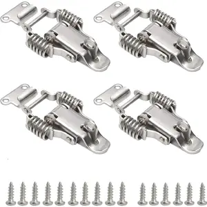 Heavy Duty 304 Stainless Steel Spring Hasp Toggle Latch Lock for Toolbox Wood Suitcase Buckle Hinges Furniture Hardware Accessories with Screws (4, S)