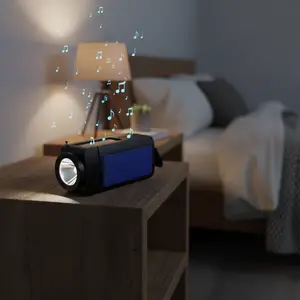 Outdoor Strong Flashlight Portable Wireless Speaker with Solar Panel, USB & SD Slot, FM Radio, Rechargeable Battery, Carrying Strap