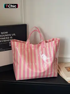 Women's Colorblock Striped PVC Handbag, Large Capacity Transparent Trendy Tote Bag, Perfect for Shopping and Vacation, Stylish and Practical, Travel Tote