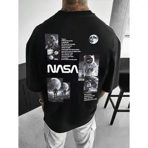 Astronaut Aesthetic Men's T-Shirt 180g Pure Cotton Casual Space Collage Graphic Print Top for Science Lovers Gift for Men S-5XL