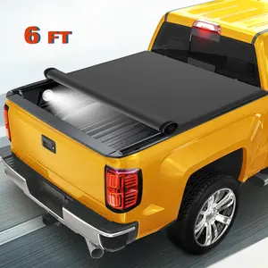 6FT Roll Up Tonneau Cover for Ford Ranger 1982-2011 - Black Vinyl Grain Waterproof Car Protector with LED Light & Easy Clamping System