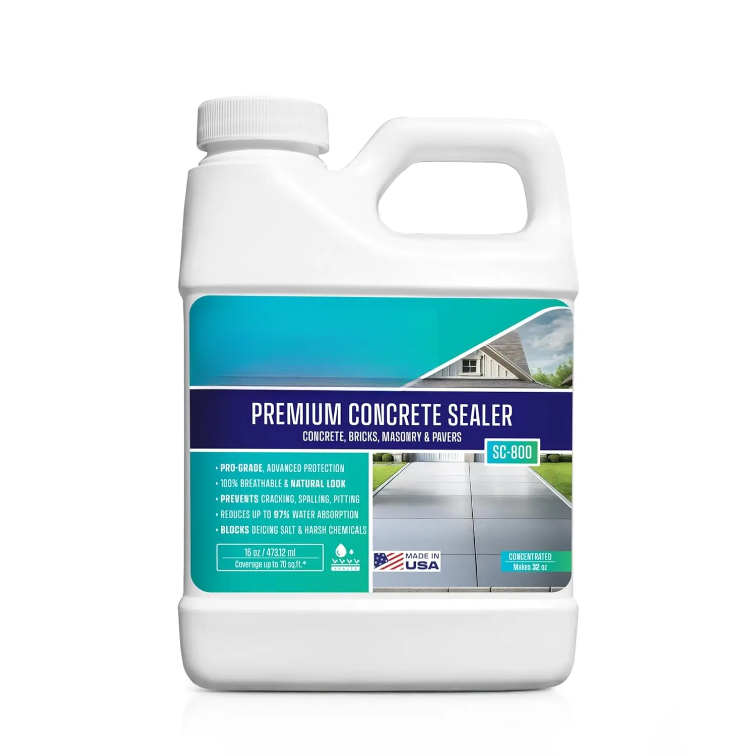 Silane Siloxane Penetrating Concrete Sealer - 16 oz Makes 32 oz - Water-Based  Protection for Indoor/Outdoor Concrete, Masonry, Brick, Pavers & Stone - Clear Finish